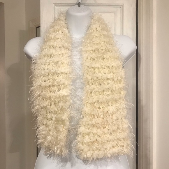 Off White Knit Fluffy Scarf - Picture 1 of 2
